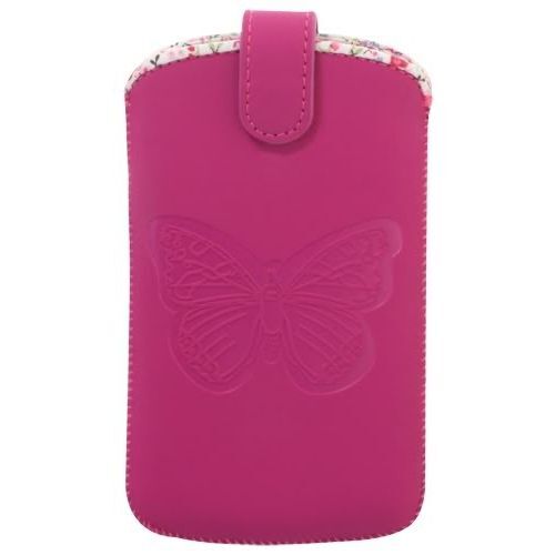 Pouch universel vertical rose avec papillon embossé taille 116 x 63 x 13 mm