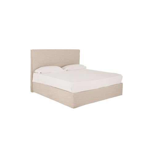 Lit coffre déhoussable en lin beige pour matelas 160x200cm