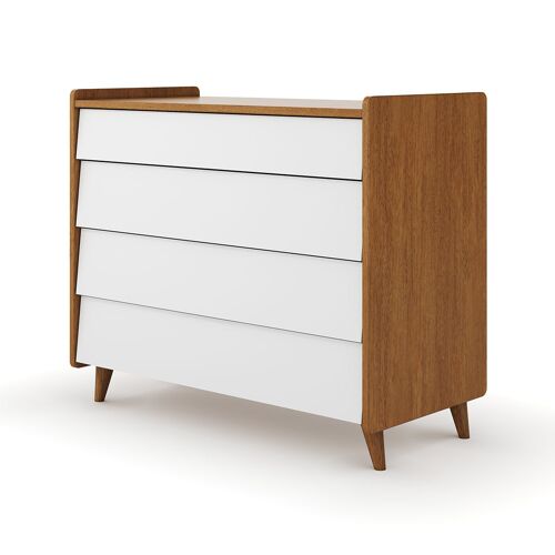 Commode 4 tiroirs bois massif noisette et blanc