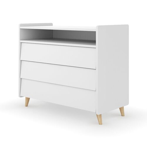 Commode 3 tiroirs bois massif blanc et bois
