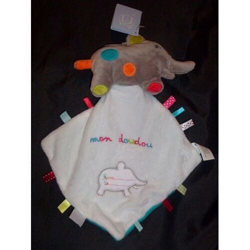 Doudou Plat Lange Elephant Nicotoy Kiabi  Mon Doudou Gris Orange Bleu Multicolore  Peluche Bebe Naissance Mixte