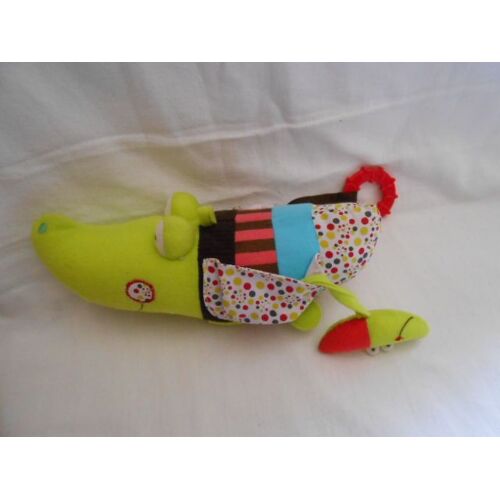 Ebulobo Doudou Peluche Crocodile Vert Bleu Marron Rose Raye Rond Anneau Dentition Rouge Bebe Poche Éveil 26 Cm