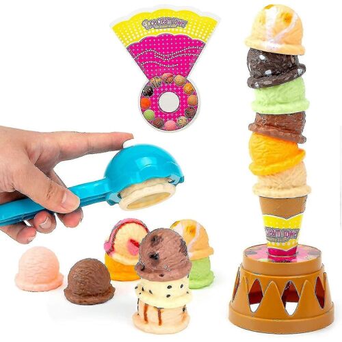 Ice Cream Game, Ice Cream Cone Playset Sweet Treats Ice Cream Parlour Toy Frozen Dessert Ice Cream Tower Balancing Game Pretend Play Food For Kids Bir