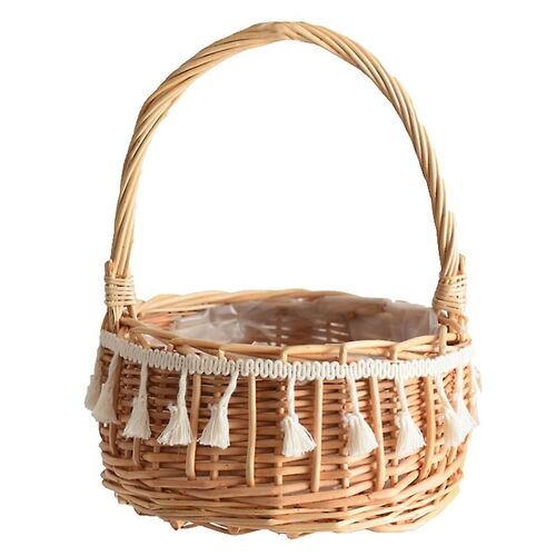 Flower Basket Decorative Multifunctional Reusable Tassels Design Storage Organizer for Daily Use