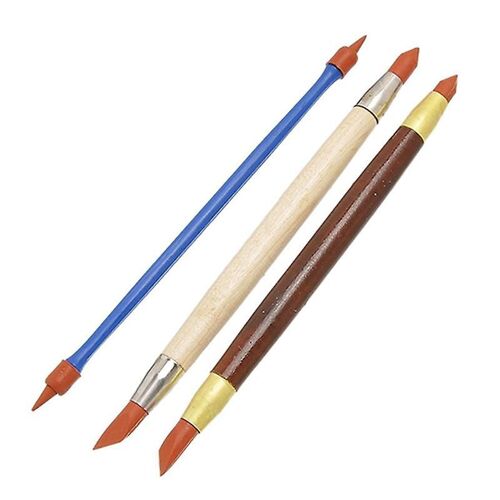 3pcs/Set Rubber Head Pottery Clay Sculpture Carving Modeling Shaping Pen Tool