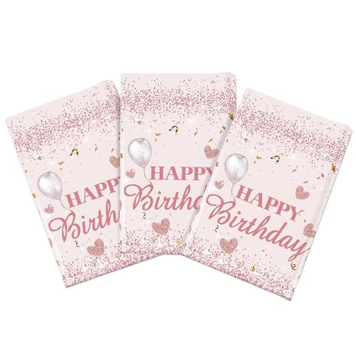 3pcs Happy Birthday Disposable Tablecloth Rectangle Oil-Proof Waterproof Girls Kids Pink Balloon Love Heart Birthday Party Dinning Table Cover Kaesi
