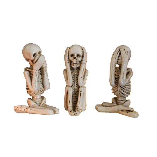 3Pcs Halloween Sitting Skeleton Figurine Spooky No Hear No See No Speak Skeleton Resin Statue Sculpture Home Office Desktop Decoration Ornament
