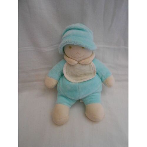 Doudou Garcon Bonhomme Poupee Bleu Vert De Fil En Image 24cm Bavoir Bavette Beige Ecru Creme Ivoire Bille Dans Le Corps Chapeau Casquette 25cm