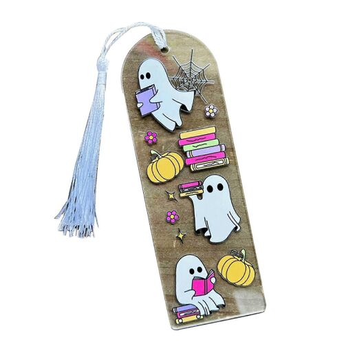 Halloween Bookmark Ghost Pumpkin Flower Pattern Spooky Graphics Acrylic Pressed Bookmarks With Tassels