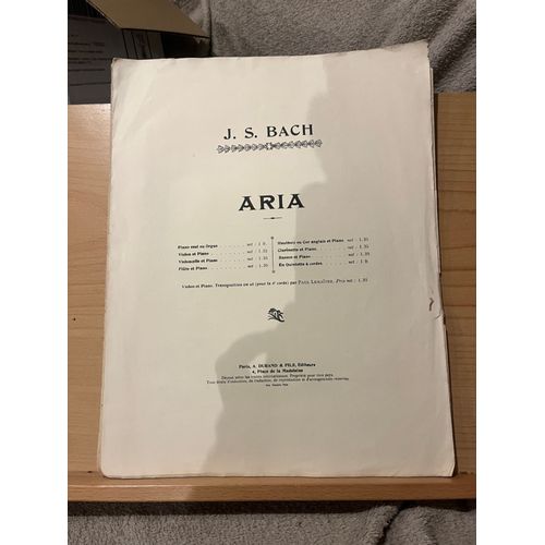 Jean-Sébastien Bach Aria Transcription Pour Violon Et Piano Partition Ed. Durand
