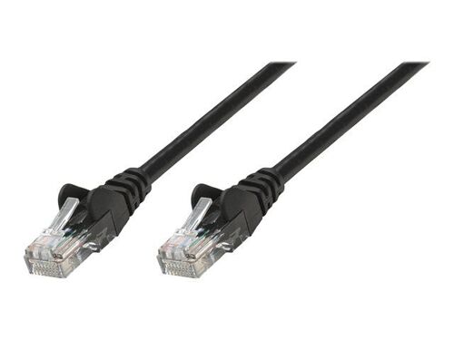 Intellinet Network Patch Cable, Cat5e, 0.25m, Black, U/UTP, Gold Plated Contacts, Snagless, Booted - Cordon de raccordement - RJ-45 (M) pour RJ-45 (M) - 30 cm - UTP - CAT 5e - moulé, sans crochet...