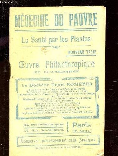 Brochure / Medecine Du Pauvre - La Sante Des Palntes - Oeuvre Philanthropique De Vulgarisation....