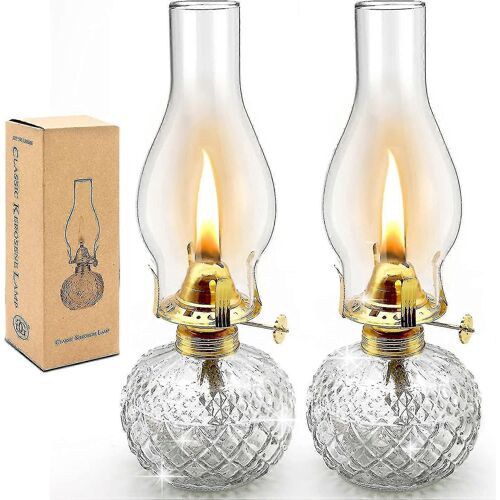 2 Pièces Grande Chambre Lampes À Huile, Verre Clair Lampe À Kérosène Intérieur Décoratif Hurricane Lampe Huile Lanterne Vintage