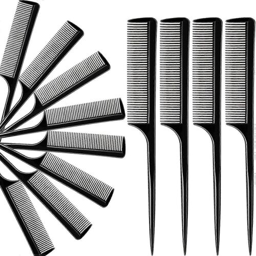 12 Pack Rat Tail Comb Styling Comb Plastic Anti Static Heat Resistant Tail Comb For All Hair Types Fine Tooth Tail Comb For Men And Women (Black)