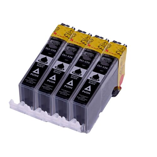 Lot de 4 Cartouches d'encre avec puce compatible pour CLI 526 / CLI526 pour Canon Pixma MG 5150, MG 5200, MG 5250, MG 5350, MG 6150, MG 6220, MG 6250, MG 8150, MG 8220, MG 8250 Photonoir
