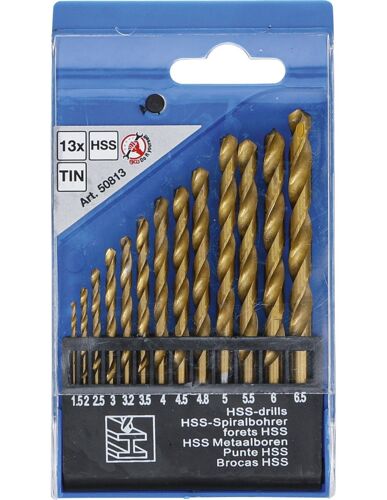 JEU DE FORETS HÉLICOÏDAUX HSS | REVÊTEMENT NITRATE DE TITANE | 1,5 - 6,5 MM | 13 PIÈCES