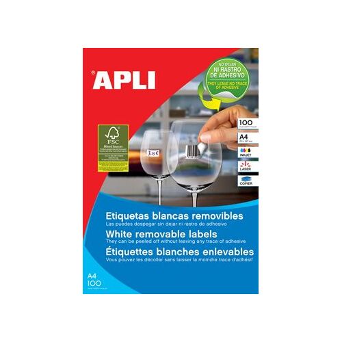 Apli Étiquettes Blanches Repositionnables Ft 64,6 X 33,8 Mm, 2.400 Pièces, 24 Par Feuille (3056) 1 Unité(S)