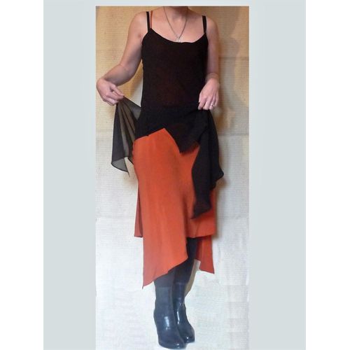 Robe Longue Réversible Noir Et Orange À Bretelles- Taille 36