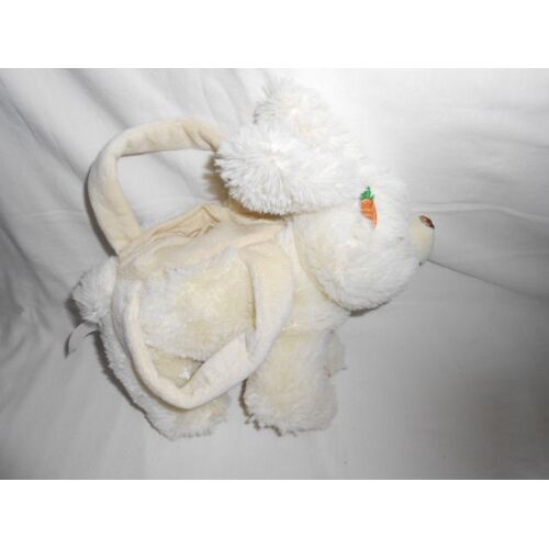 Doudou Peluche Sac A Main Anse Lapin Beige Ecru Creme Ivoire Carotte Brodé Fizzy
