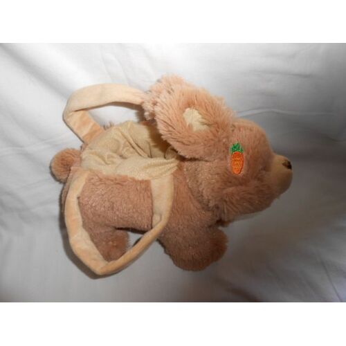 Doudou Peluche Sac A Main Anse Lapin Beige Ecru Creme Ivoire Caramel Marron Carotte Brodé Fizzy