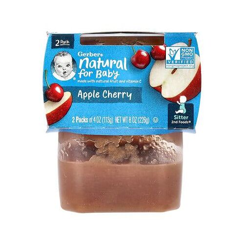 Gerber, Natural For Baby, 2e Foods®, Pomme Et Cerise, 2 Paquets De 113 G Chacun