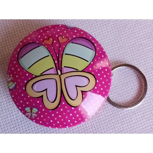 Porte-Clé - 4,5 Cm De Diamètre, 2,2 Cm De Hauteur - Boîte Métallique, Boîte À Bonbons, Pilulier - Motif Papillon