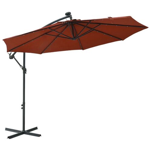 Vidaxl Parasol Déporté À Led Et Mât En Acier Terre Cuite
