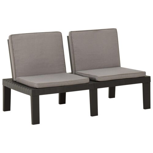 Banc De Jardin Meuble De Patio D'extérieur Terrasse De Salon De Jardin Avec Coussin Plastique Gris Helloshop26 02_0011813
