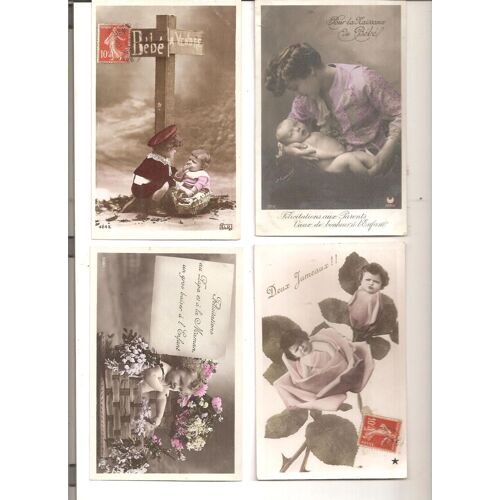 Lot De 4 Cartes Postales Anciennes "Naissance"