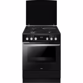 Amica - Cuisinière 3 foyers gaz + 1 électrique four multifonctions pyrolyse 77l largeur 60cm noir acm7037rn