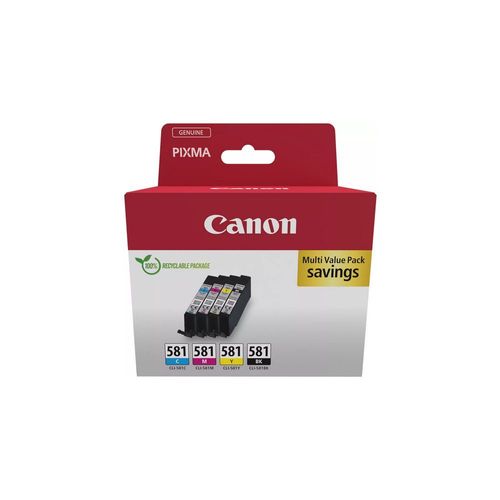 Canon CLI-581 BK/C/M/Y Multi Pack - Pack de 4 - 5.6 ml - noir, jaune, cyan, magenta - original - boîte de suspension - réservoir d'encre - pour PIXMA TS6251, TS6350, TS6351, TS705, TS8252...