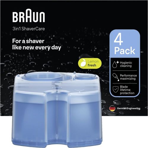 Pack de 4 recharges de liquide nettoyant Braun Clean & Renew CCR4 - Cartouches de nettoyage d'origine pour bloc chargeur nettoyeur de rasoir Braun