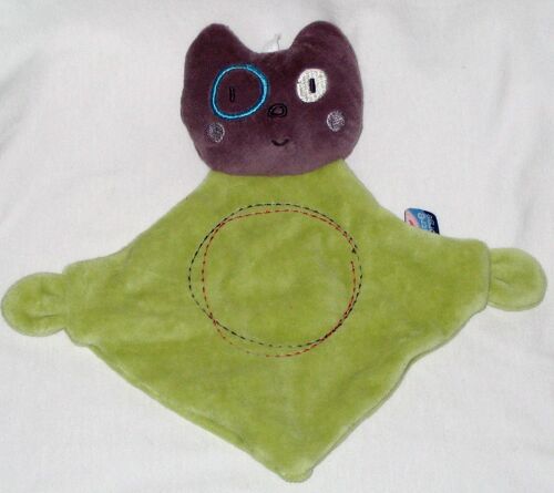 Chat Doudou Plat Vert Prune Sucre D'orge Cocard Bleu