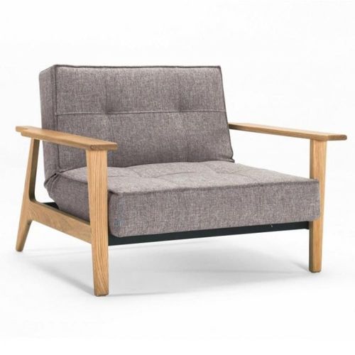 Innovation Living Fauteuil Design Splitback Frej Mixed Dance Grey Convertible Lit 90*115 Cm Accoudoirs Chêne Clair