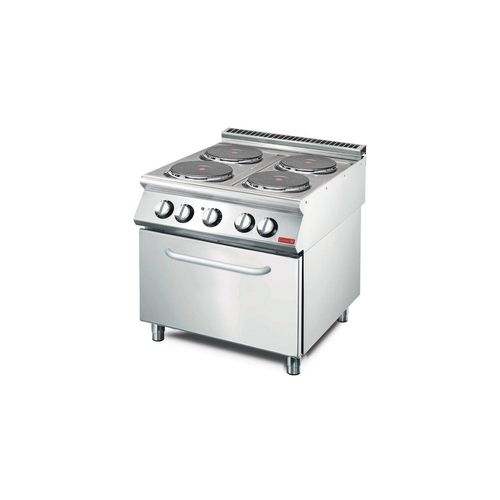 Fourneau inox électrique 4 plaques sur four électrique, 10 400 W, 400 V & TRI