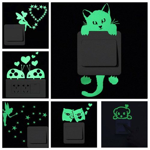 Autocollant Interrupteur Lumineux De Dessin Animé, Sparadrap Mural, Lueur Dans La Nuit, Décor De Maison, Adhésif De Décoration Pour Chambre D'enfant, Fresque En Forme De Chat Fée Lune Étoile