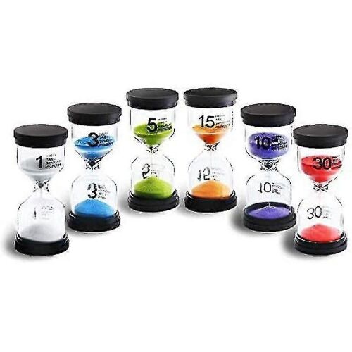 6 couleurs Set de sablier 1min / 3min / 5min / 10min / 15min / 30min Décoration Minuterie de montre pour enfants Salle de classe Jeux de cuisine Brosses Bureau à domicile