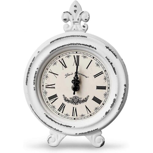 Wekity Vintage Desk Clock | Table Clock On Stand | Rustic Mantel Clocks For Living Room Decor (white)