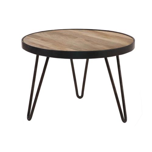 Table Basse Ronde Industrielle En Manguier Massif D50 X H35 Cm Atelier
