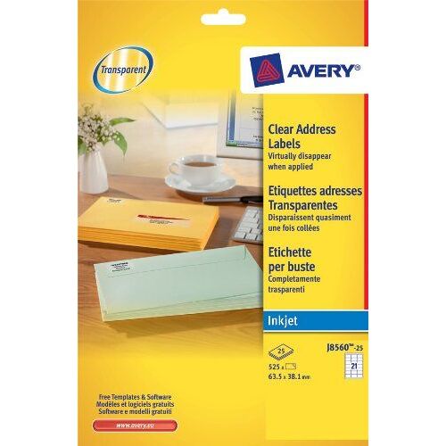 Avery - Clair - 63.5 X 38.1 Mm 525 Étiquette(S) (25 Feuille(S) X 21) Étiquettes Adresses