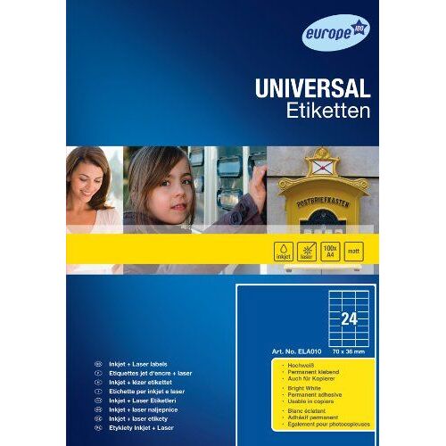 europe 100 ¿tiquettes pour inkjet/laser/copieur, 70x36mm