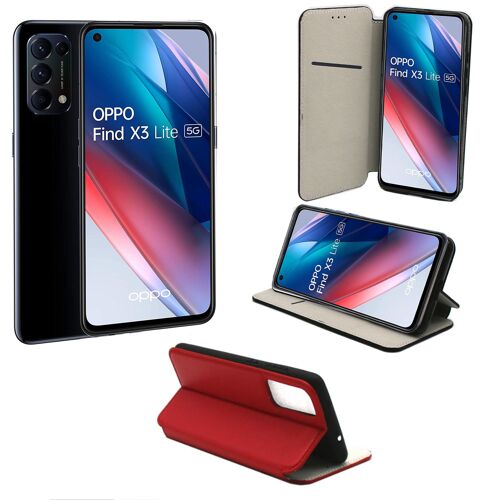 Oppo Find X3 LITE 5G Etui Protection Portefeuille rouge à Rabat avec Porte Cartes - Housse Oppo Find X3 LITE 5G Folio Coque Silicone Antichoc Smartphone 2021 - Accessoires Pochette Case