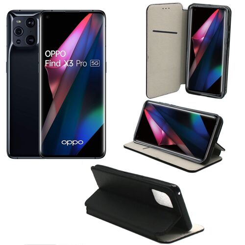 Oppo Find X3 PRO 5G Etui noir Protection Portefeuille à Rabat avec Porte Cartes - Housse Oppo Find X3 PRO 5G noire Folio Coque Silicone Antichoc Smartphone 2021 - Accessoires Pochette Case