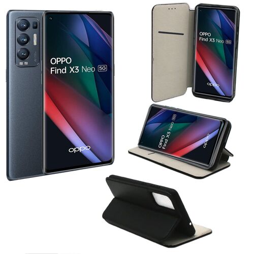 Oppo Find X3 NEO 5G Etui noir Protection Portefeuille à Rabat avec Porte Cartes - Housse Oppo Find X3 NEO 5G noire Folio Coque Silicone Antichoc Smartphone 2021 - Accessoires Pochette Case