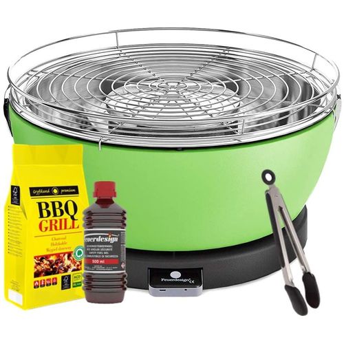 Feuerdesign - Vesuvio Grill Vert - Kit Avec Combustible D Allumage + Charbon De Bois 3 Kg + Grippers Pour Barbecue