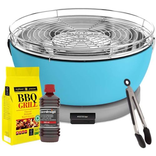 Feuerdesign - Vesuvio Grill Bleu-Claire - Kit Avec Combustible D Allumage + Charbon De Bois 3 Kg + Grippers Pour Barbecue