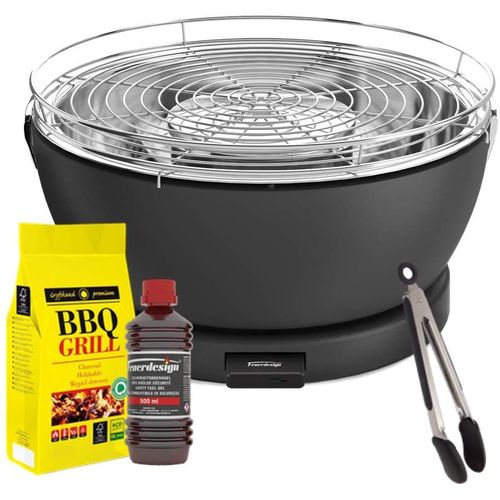 Feuerdesign - Vesuvio Grill Anthracite - Kit Avec Combustible D Allumage + Charbon De Bois 3 Kg + Grippers Pour Barbecue