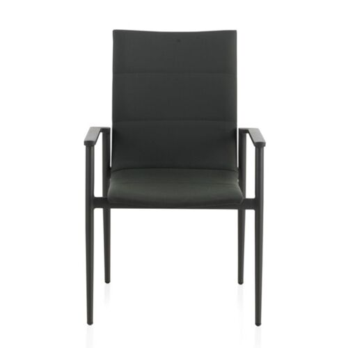 Lot De 4 Fauteuils En Aluminium Gris Foncé Avec Coussins Vert Noirâtre