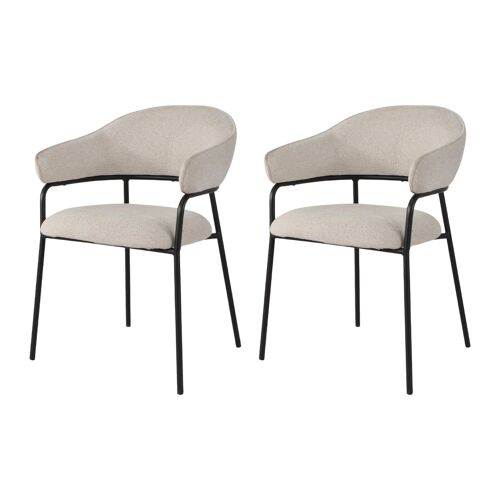 Ensemble de 2 chaises de salle à manger blanc perle et noires en tissu