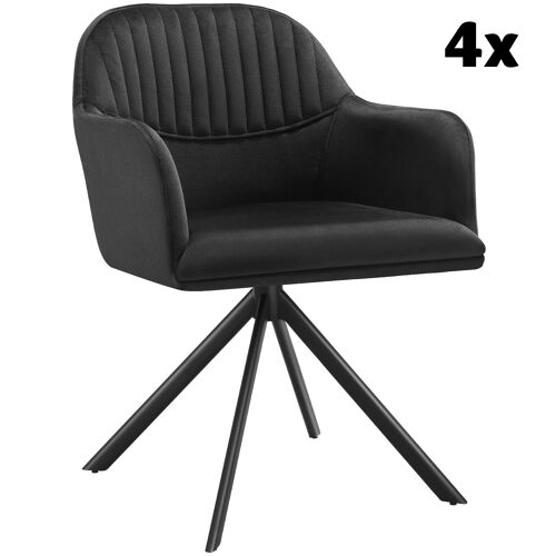 Lot de 4 chaises pivotantes à 360° en velours avec rembourrage noir
